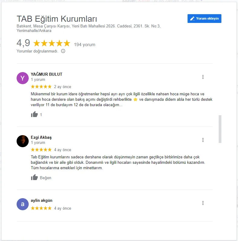 Dershane: Sınavlar İçin Önemi | TAB Eğitim Kurumları Dershane yorumları neden önemli